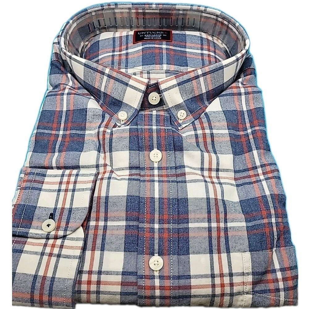 UNTUCKit Mens‎ 3XL Regular Fit Button Down Shirt Plelades NEW Blue Red Plaid